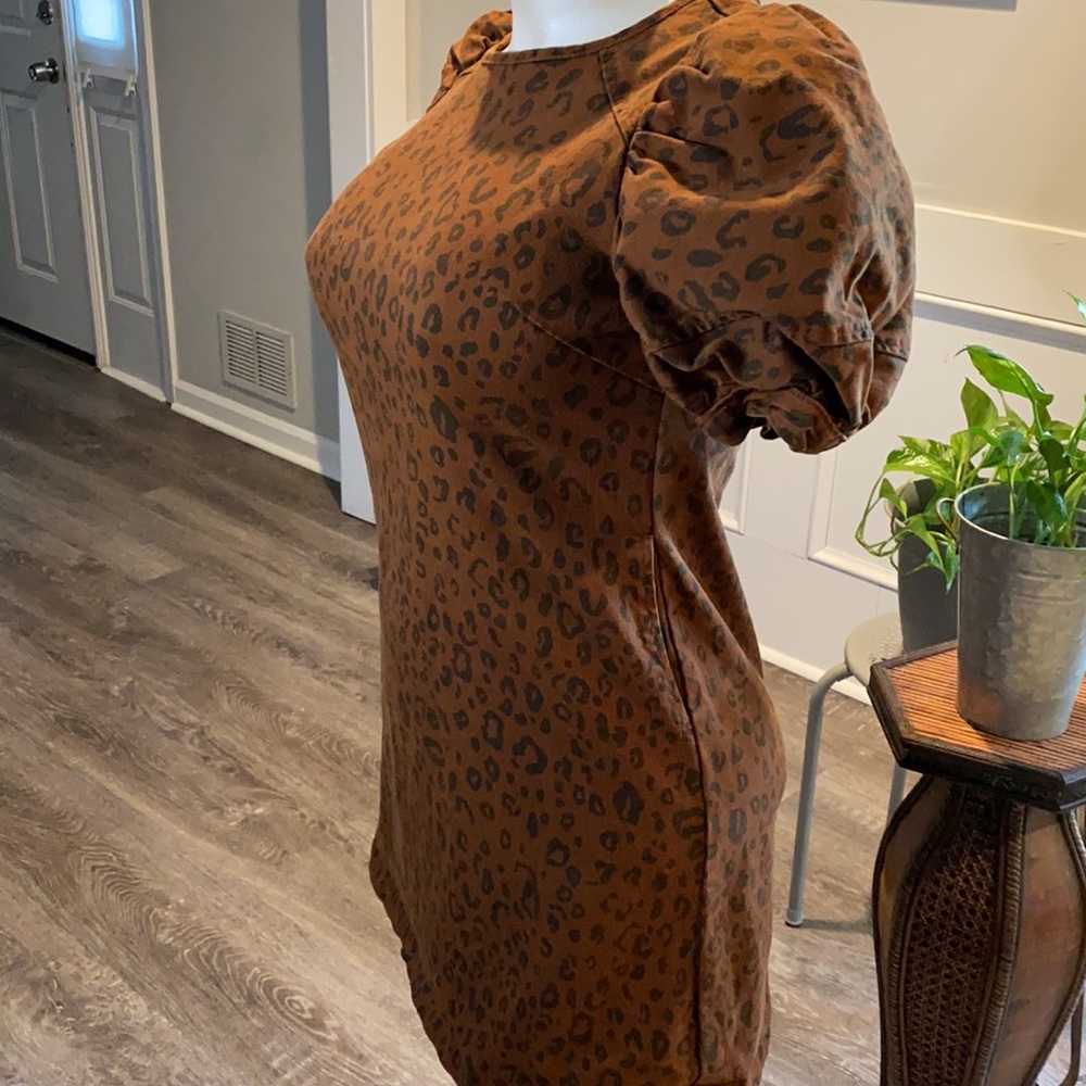 Leopard print denim dress
